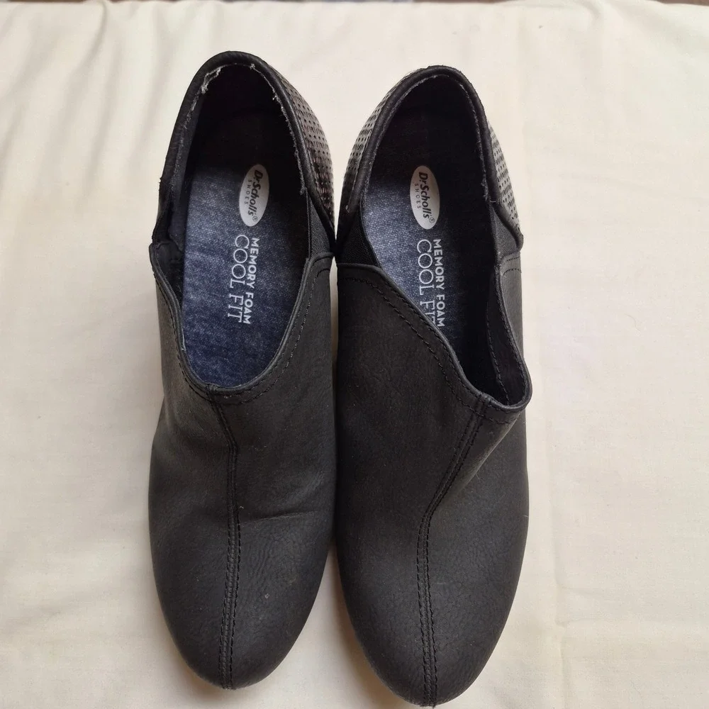 Dr. Scholls Black Wedge Ankle Booties Memory Foam Cool Fit Perforated Heel Shoes